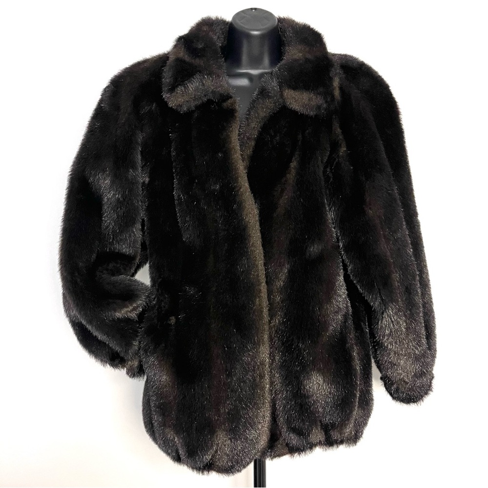 Dennis Basso Dark Brown Faux Fur Jacket - Sz S